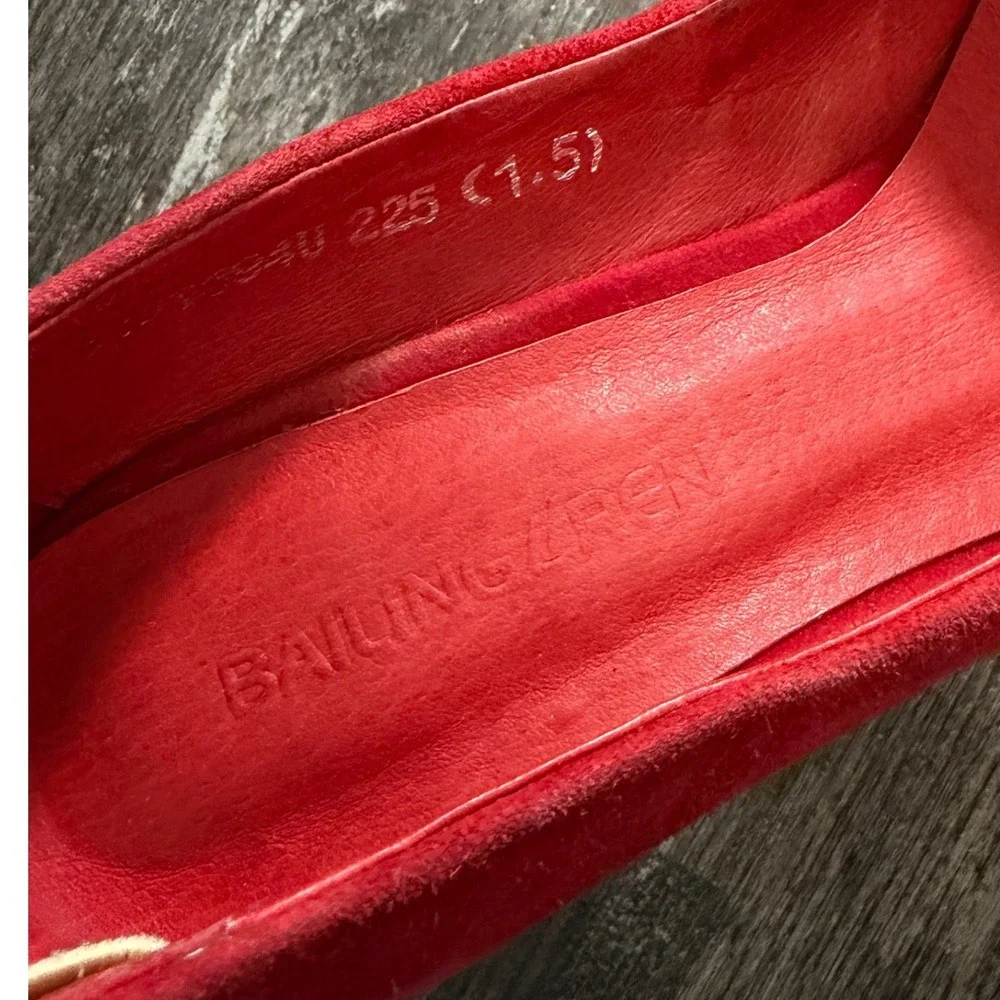 Bailing Li Ren Red Suede Platform Heels with Glitter Bow Pumps Women Size 5.5